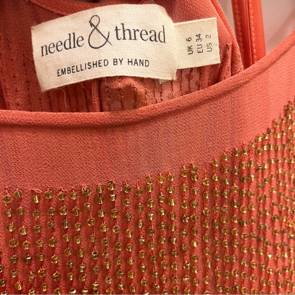 Needle and Thread. Gold beaded, coral glint dress. Long sleeved. - Picture 3 of 3